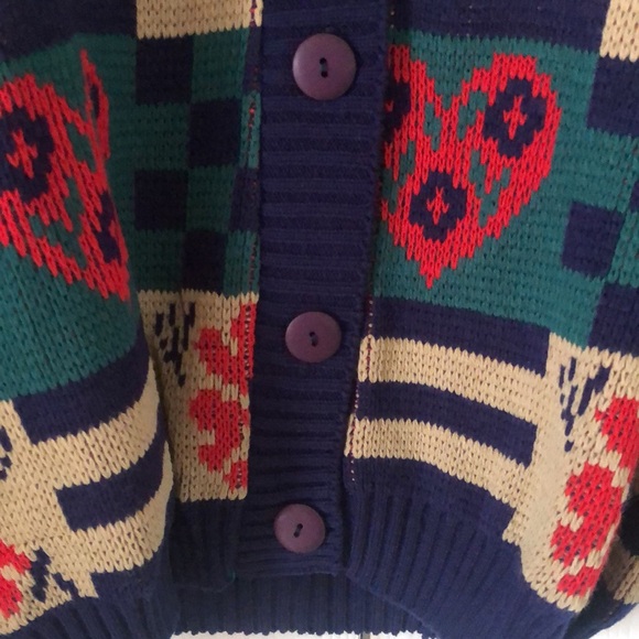 Woman’s rare Y2k VTG fall warm artsy preppy heart print cabin creek boho sweater - Picture 6 of 16